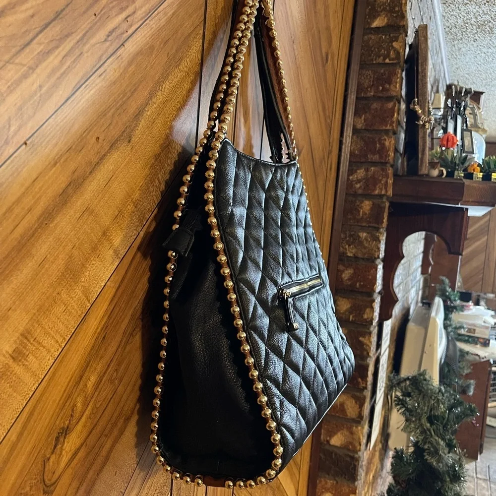 Big Buddha Grayson Black Quilted Faux Leather Hobo Bag